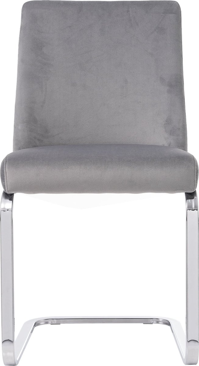 Merax set van 4 luxe fluwelen eetkamerstoelen - Grijs met diamantvormig rugdesign en zilveren metalen poten