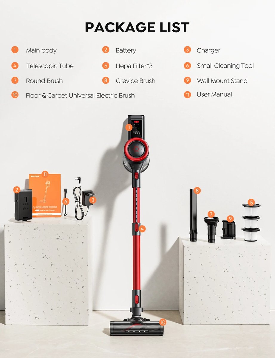 Aspirateur Balai Sans Fil, 38Kpa-450W Aspirateur Sans Fil Puissant Avec