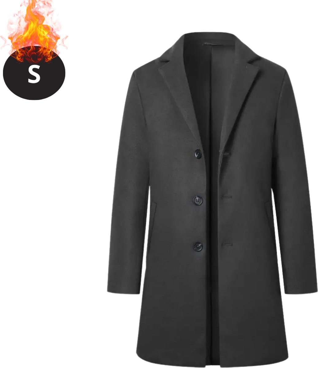 Nivard Winterjas Trenchcoat Heren Winter Herfstjas Volwassen Stijlvol Knopen Donkergrijs