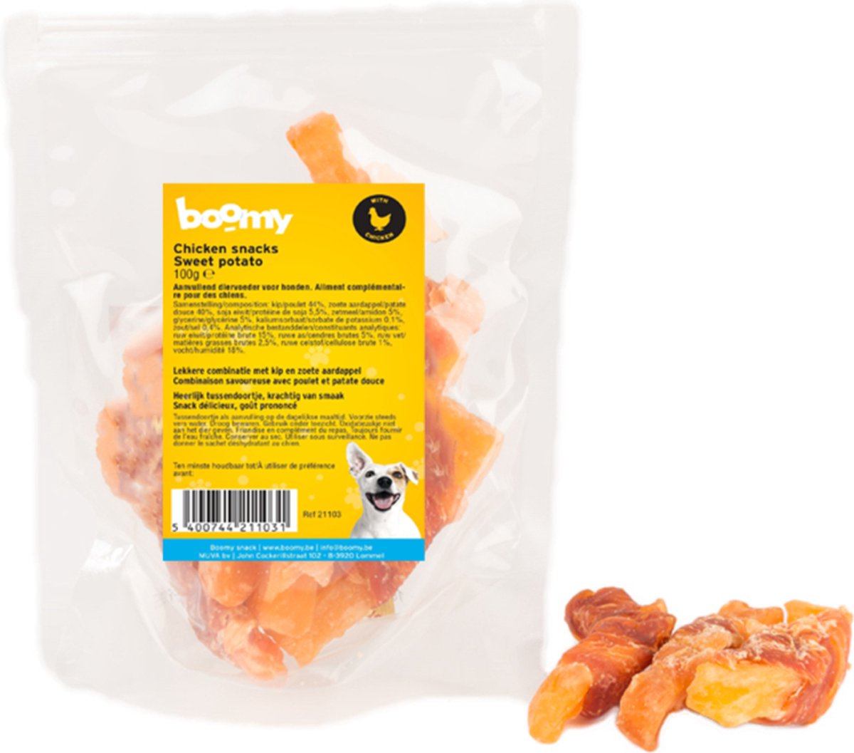 Boomy - Hondensnacks - Hondensnoepjes - Beloningssnack - Kip & zoete aardappel - 2 x 100g