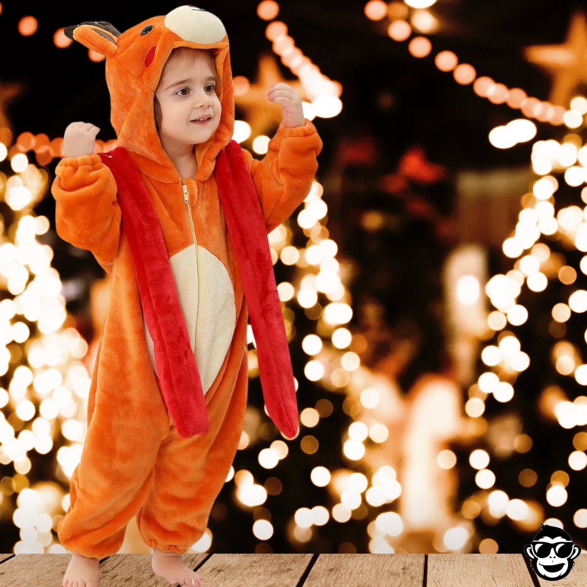 BoefieBoef Dieren Kleuter Onesie Peuter Pyjama Kinderen – Verkleedkleding met Luierrits – Carnaval Dierenpak - Kerst en Kraamcadeau - Zacht Flanel - Baby Kerst - Boxpak - Jongen - Meisje - Kruippak - Winterpak - Hert - rendier - bruin — afbeelding 10