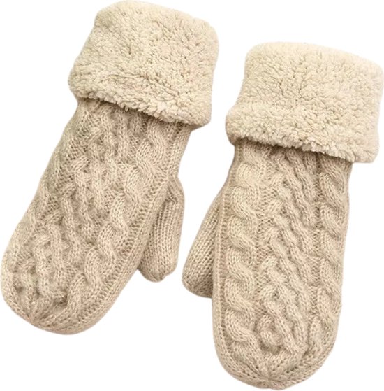 Mitaines pour femmes en tricot torsadé avec doublure - Beige