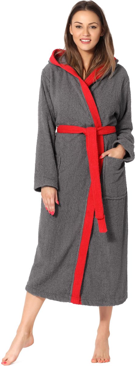 Ladeheid Dames met Capuchon - Wasmachine bestendig - 100% Katoen - Badstof - Donkergrijs/R
