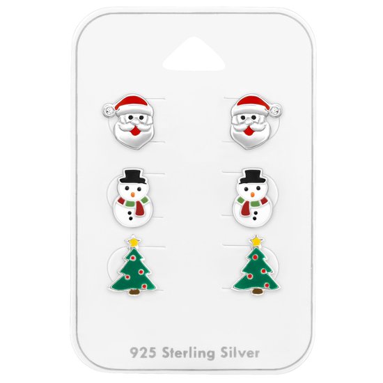 Boucles d'oreilles puces enfants Noël en argent | Boucles d'oreilles enfant Père Noël sapin de Noël bonhomme de neige | Lot de 3 paires de boucles d'oreilles enfant Noël Fille Argent | Zilverana | Argent Sterling 925