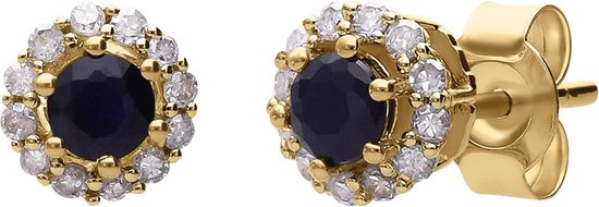 Diamond Luxury - Boucles d'oreilles en or jaune avec saphir et 24 diamants