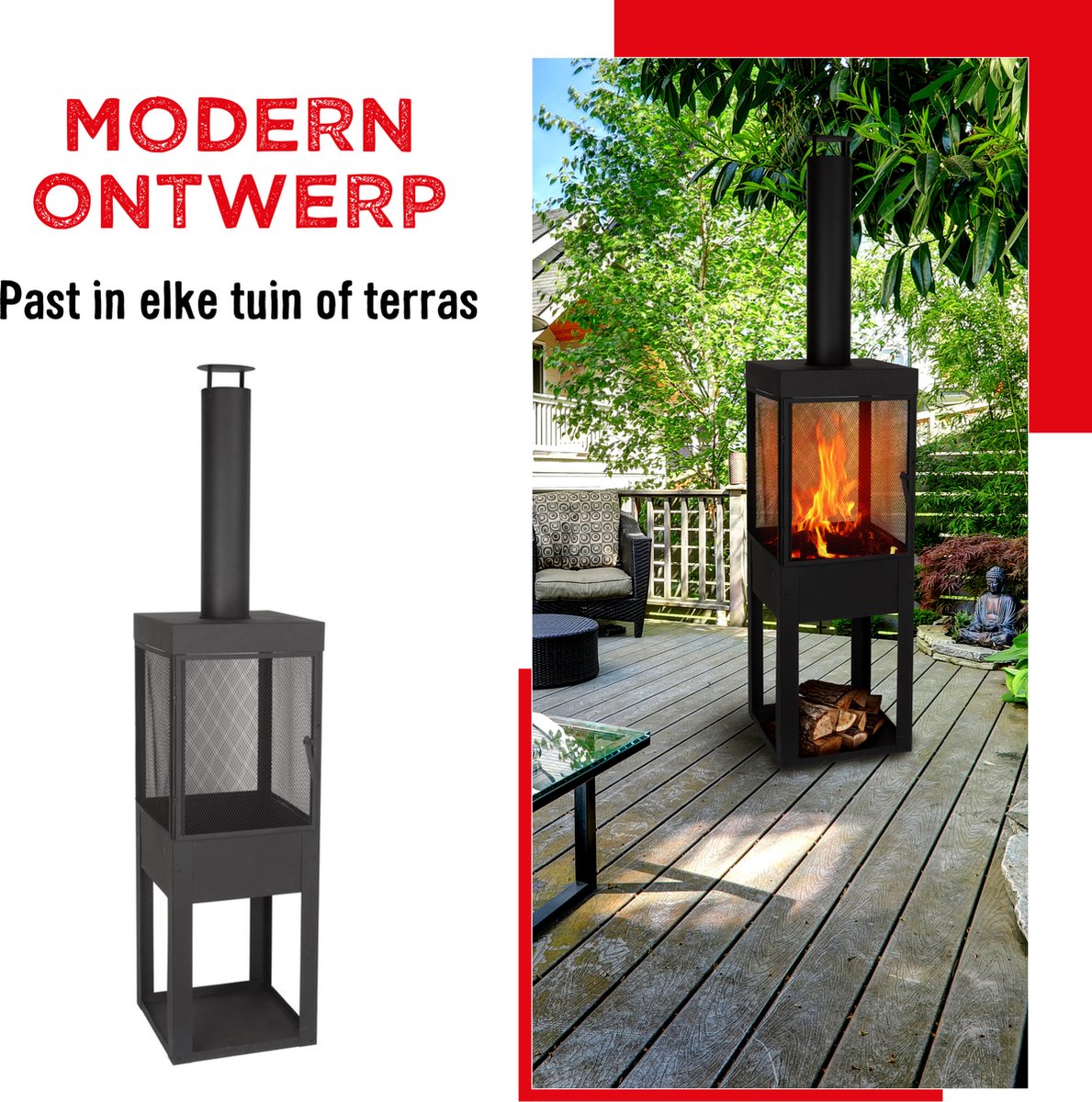 BBQ Collection Houtkachel met Schoorsteen - Tuinhaard 194 x BBQ Collection Houtkachel met Schoorsteen - Tuinhaard 194 x