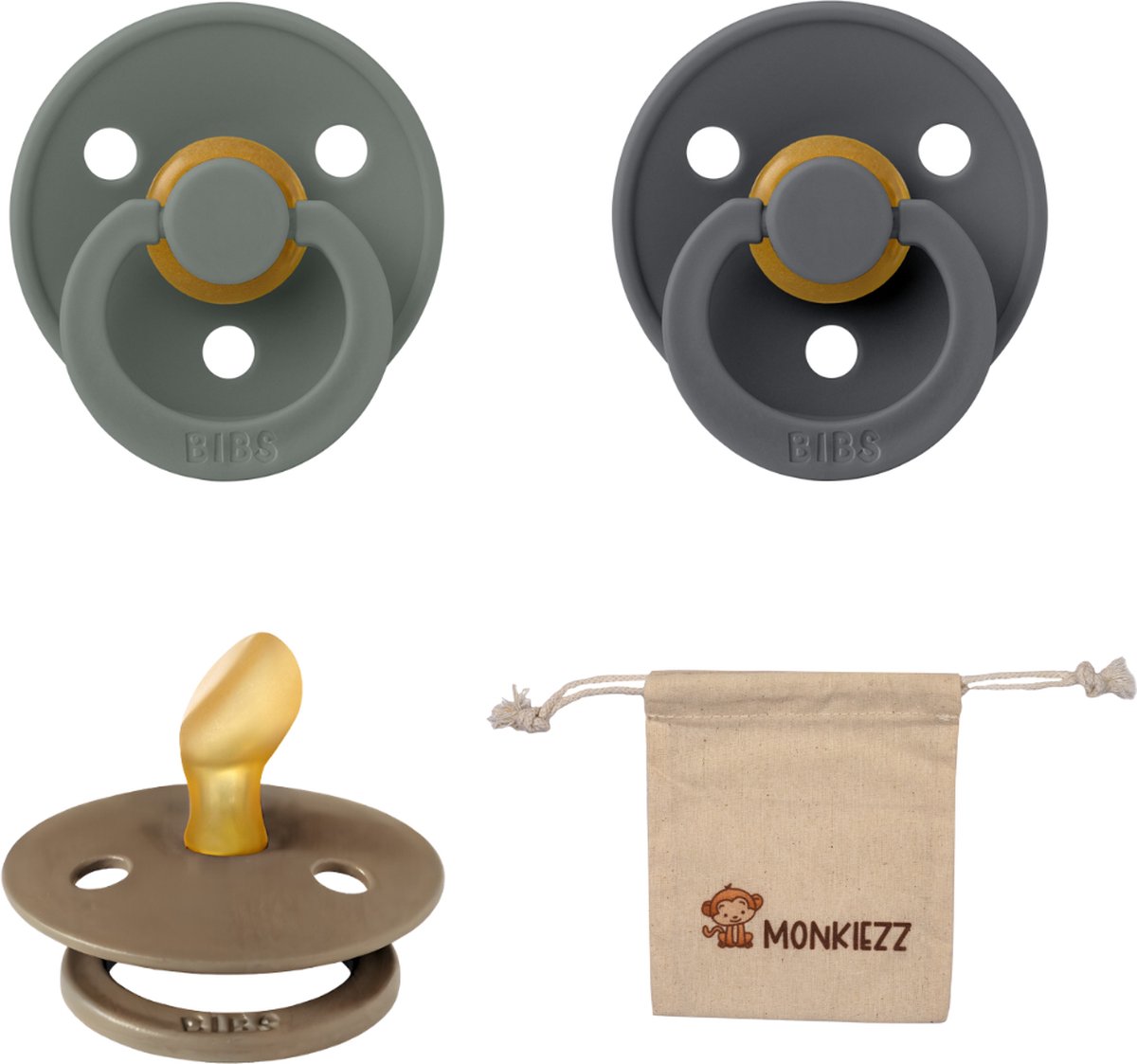 Goedkoopste Bibs Dental fopspenen Anatomical 0-6 maanden- Set 3 stuks- Dark Oak, Iron, Pine Monkiezz speenzakje - orthodontisch- Anatomisch- Maat 1