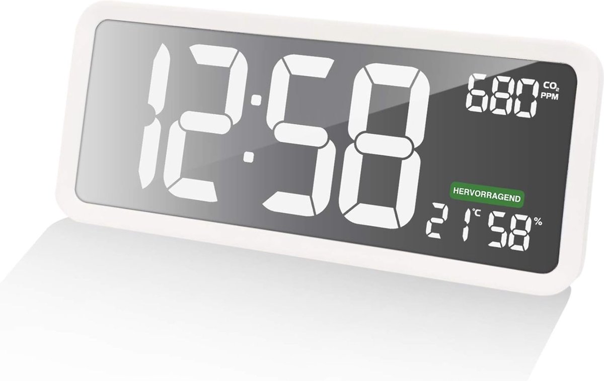 Luchtkwaliteitmeter met CO2-weergave, Wandklok en Ventilatieadvies