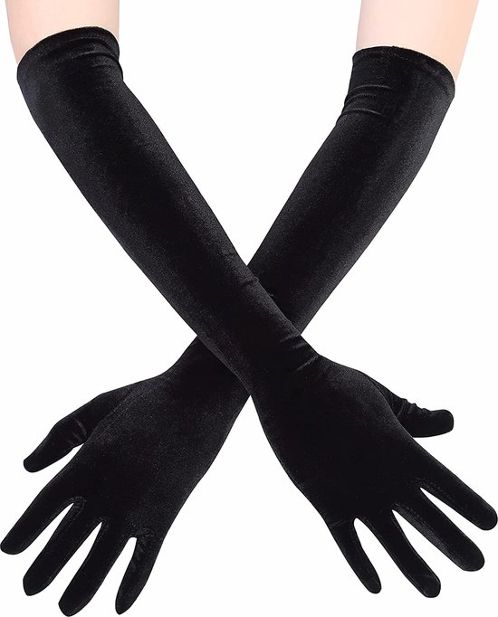 Aomig Lange opera satijnen handschoenen voor dames, elastische zwarte