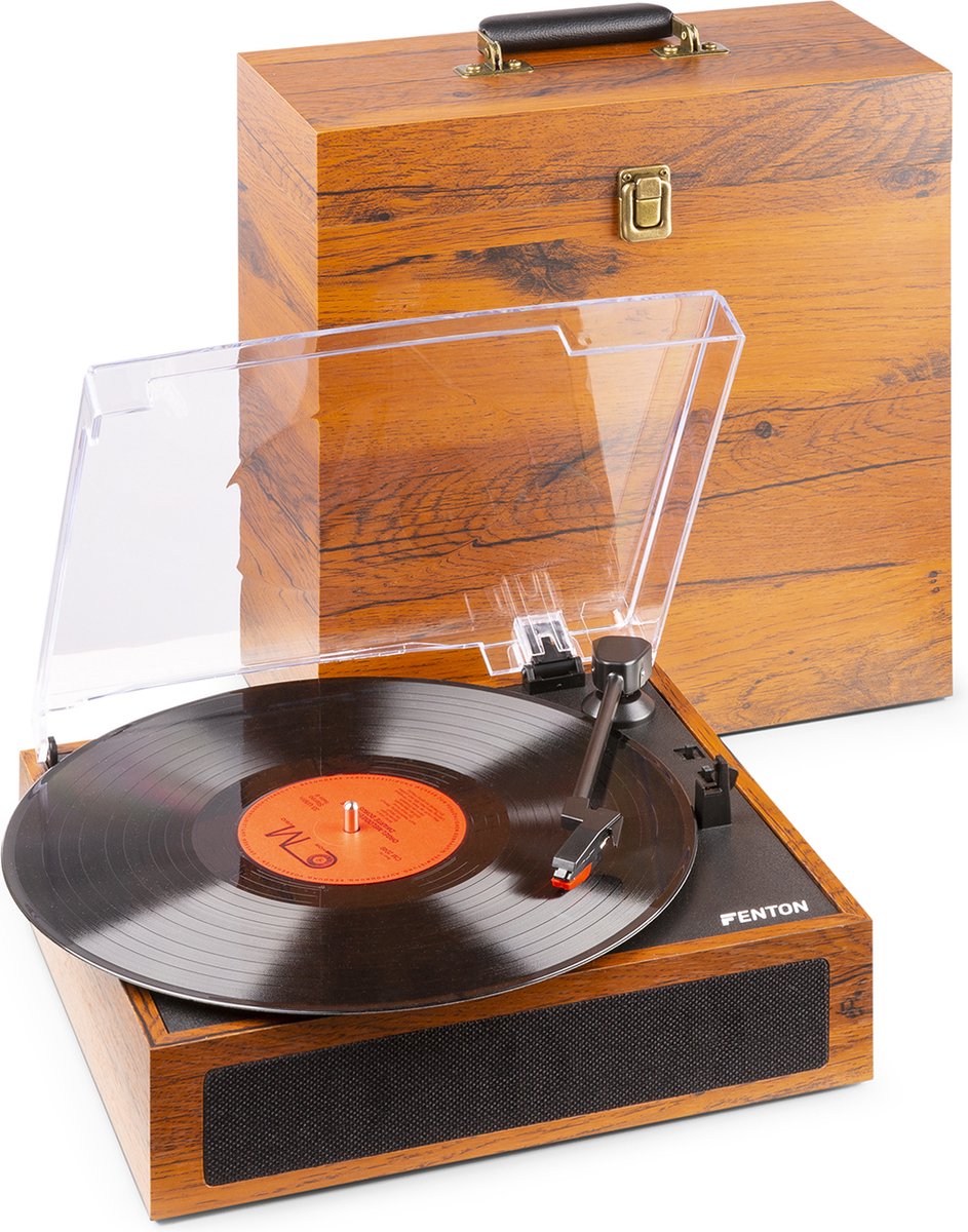Platenspeler met Ingebouwde Speakers en Bluetooth - Fenton RP170L - Met Platenkoffer - Lightwood