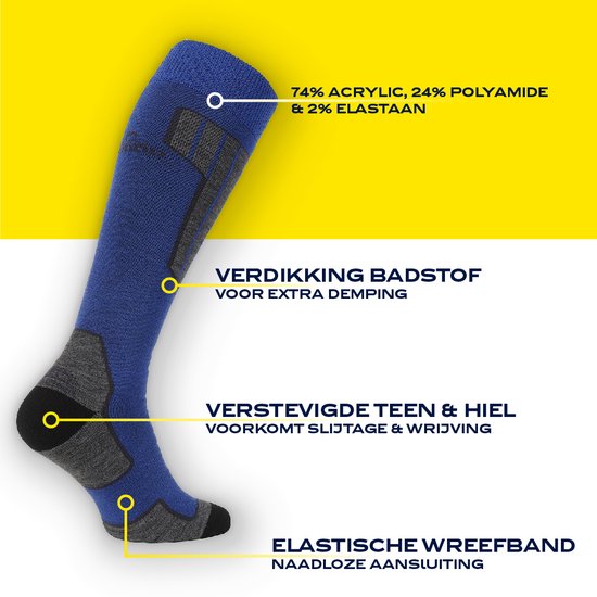 NOMAD® Ski Sock Essential 2-Pack - Taille 39-42 - Ski, Snowboard ou Marche - Bon transport de l'humidité - Renfort Extra