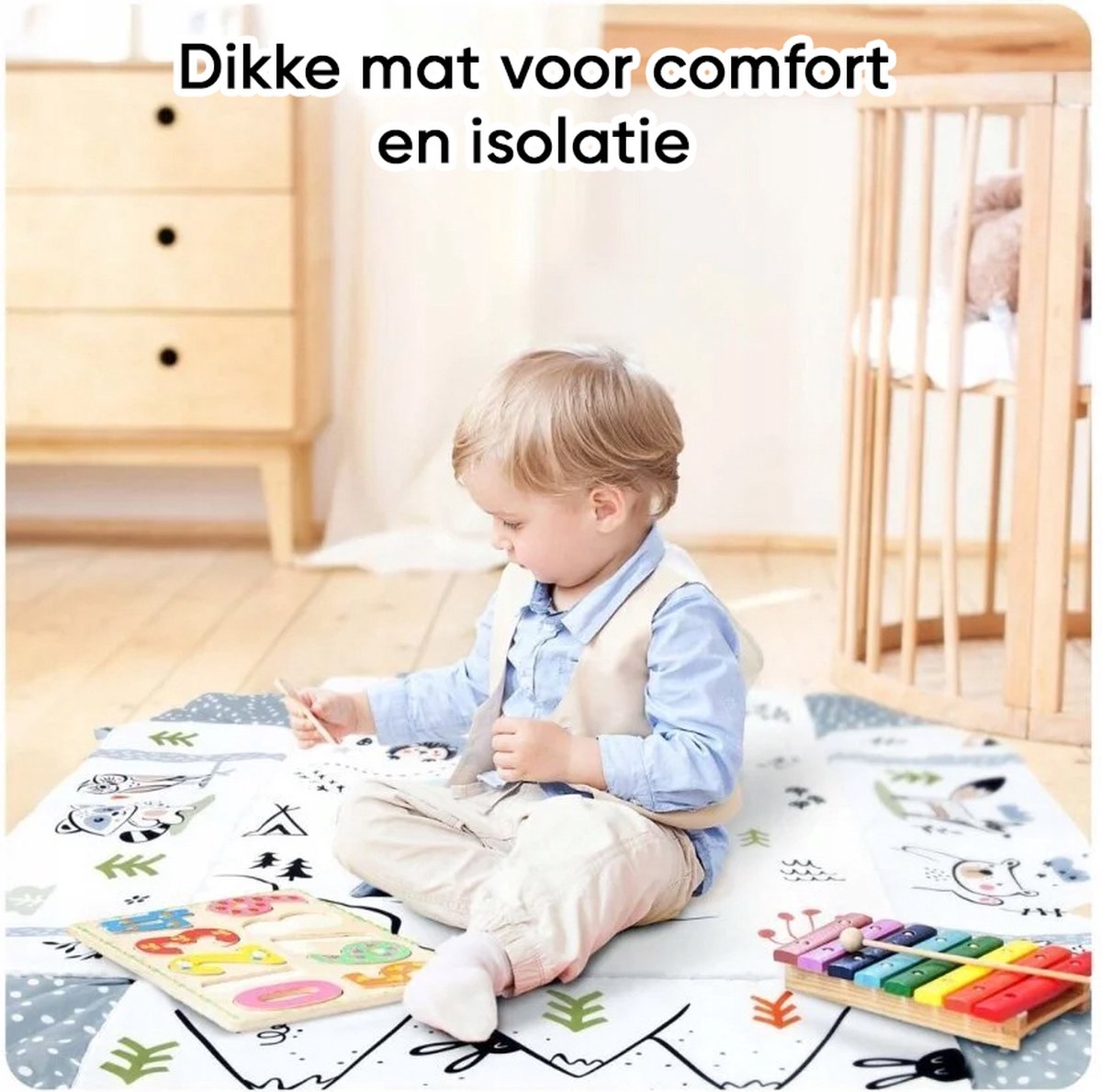 Multifunctioneel Speelkleed Baby + Buikligtrainer - Babygym met AANPASBARE WANDEN - Speelmat met Boog - Incl. 20 Ballen + 5 Speeltjes - Vanaf 0m+ — afbeelding 9