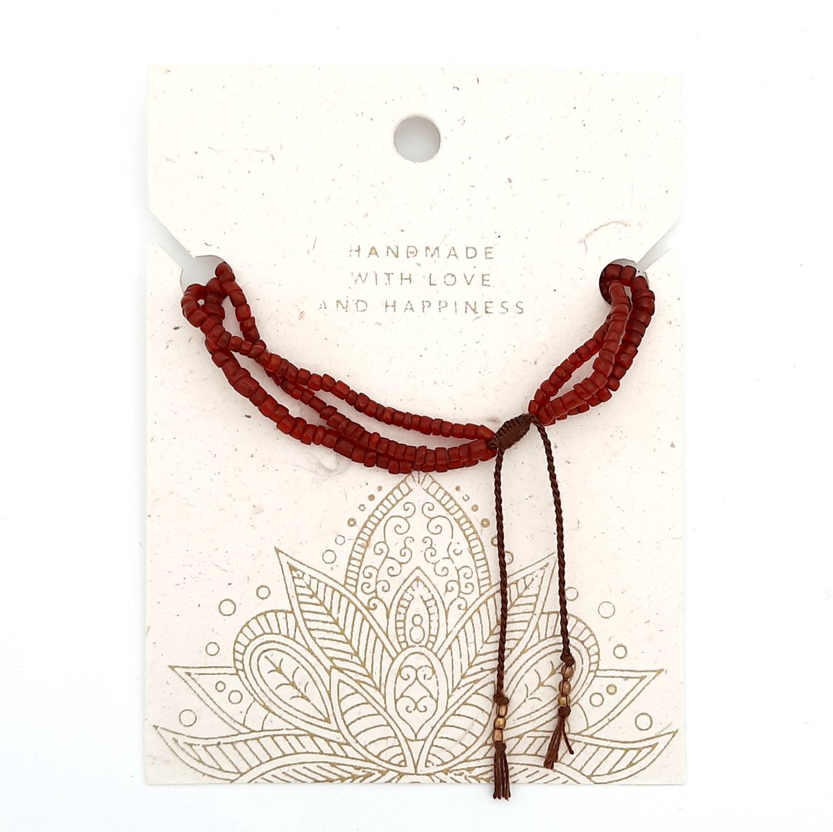 Armband | Bonda | Rood - oude Bonda-glaskralen, 3 snoertjes, koraalrood