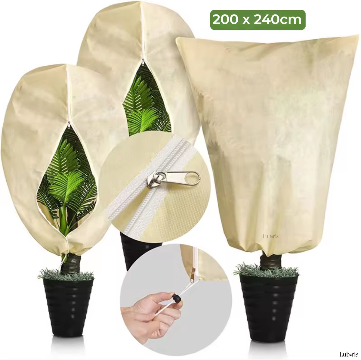 Plantenhoes - Plantbescherming – Vliesdoek tegen vorst - Antivries - Vorstbescherming plant - UV bescherming - Met Rits en Aantrekkoord - 200x240 cm
