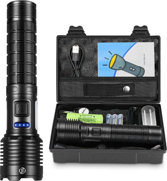 Relybo 1000000 lumen oplaadbare led-zaklamp, oplaadbare krachtige led- zaklampen, 9 modi, COB-zijlicht, tactische militaire zaklamp voor kamperen en noodgevallen