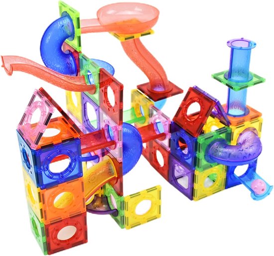 Gemmicc - Magnetische Tegels - knikkerbaan - Open-ended - Magnetisch speelgoed - Magnetic toys - Montessori - Magnetische knikkerbaan - Magnetic tiles - Marble run - Bouw je magna wereld - Magneet speelgoed
