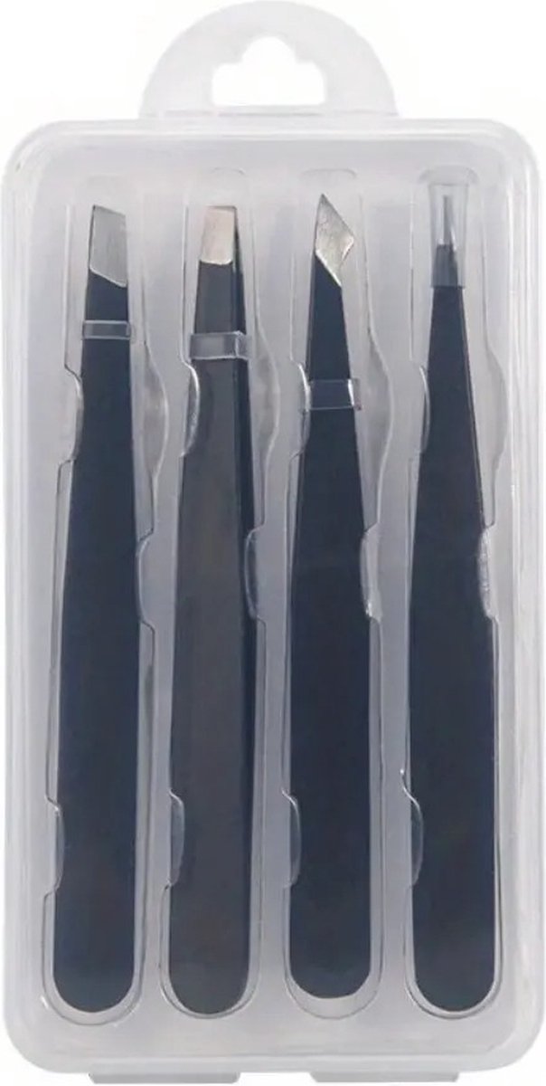 Goedkoopste WiseGoods Premium Precisie Pincet Set - Haartrimmer - Wenkbrauw Trimmer - Verzorging Wenkbrauwen - Beauty Accessoires - 4st Zwart