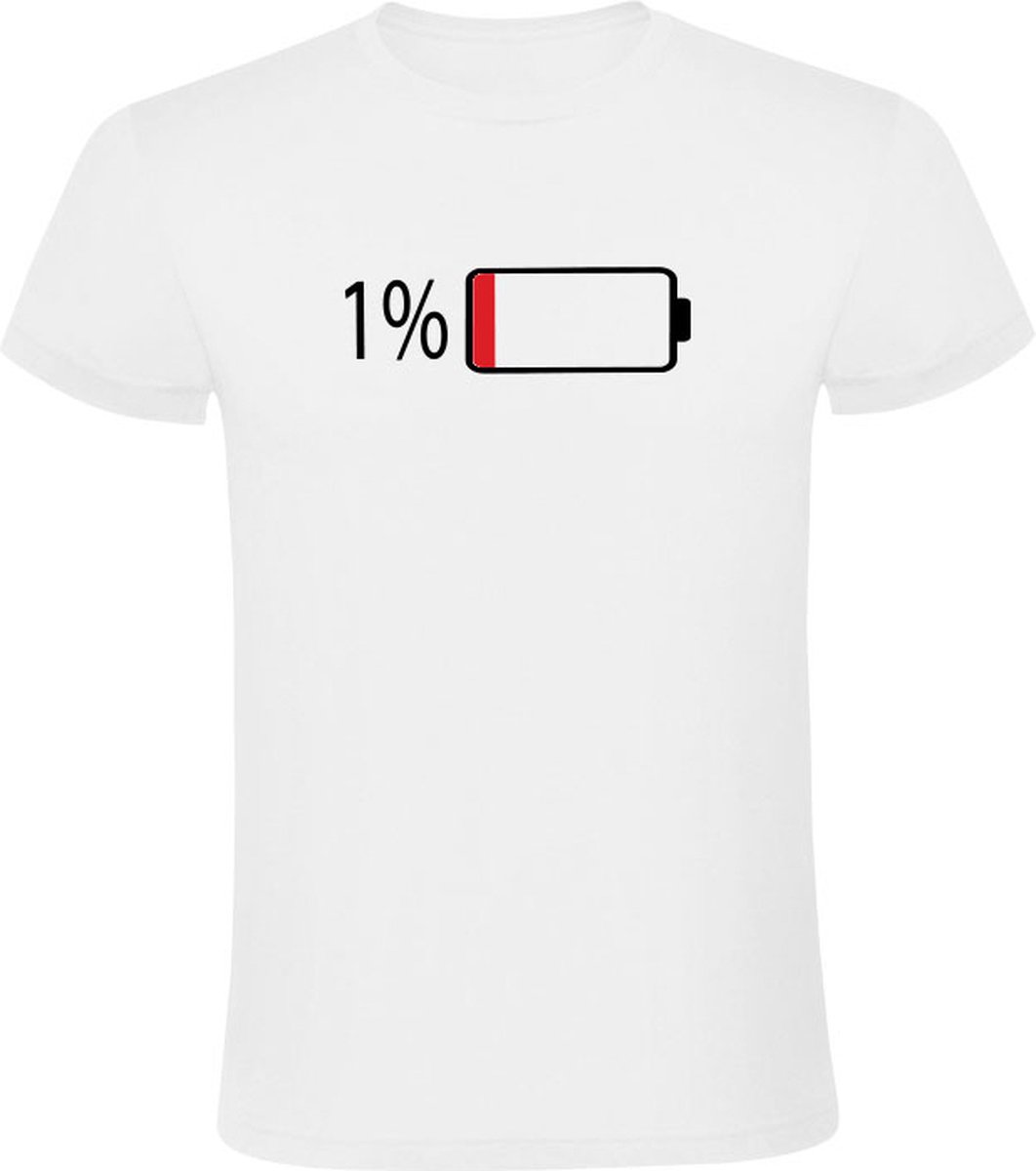 Batterij leeg 1% Heren T-shirt - opladen - apparaat - smartphone - telefoon - laptop - humor - grappig