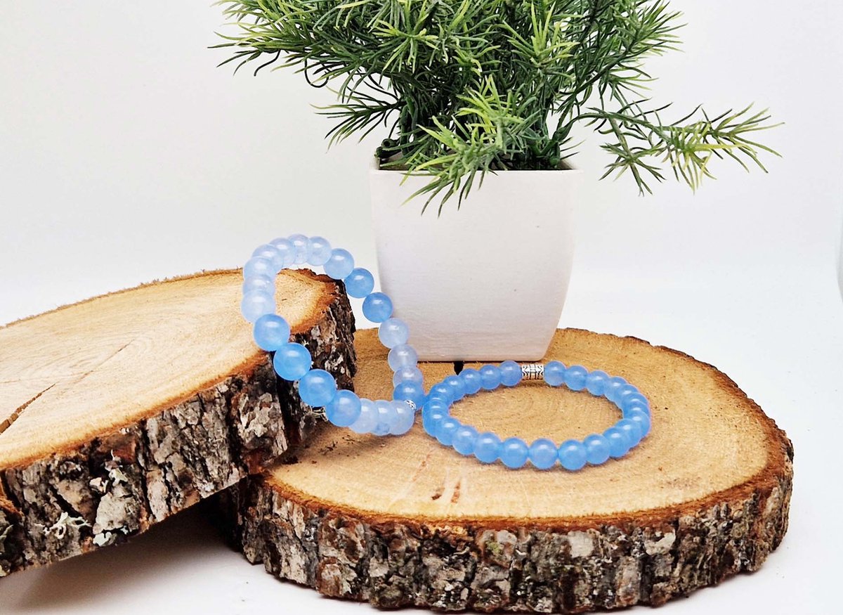 Handgemaakte Klassieke natuurstenen armband “Blauwe Jade ” - 10 mm diameter van de korrel- Diameter armband 20 cm - Een mooi cadeau voor familie en vrienden