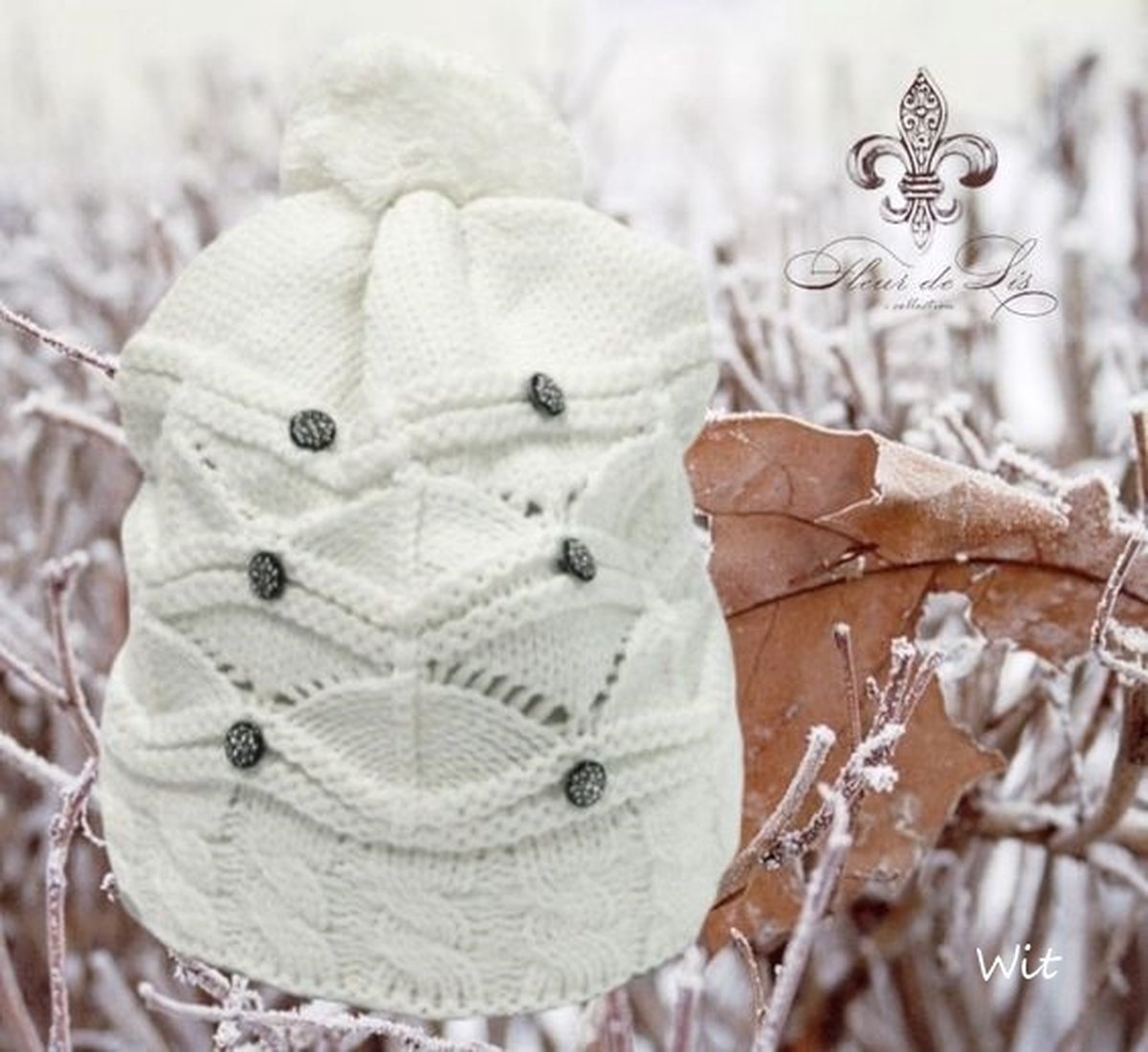 Fleur De Lis - Herfst / Winter beanie / muts - 6 Button en PomPom - Wit (White) - 56/57 (S) - Jeugd - unisex - casual winterpret Volwassenen
