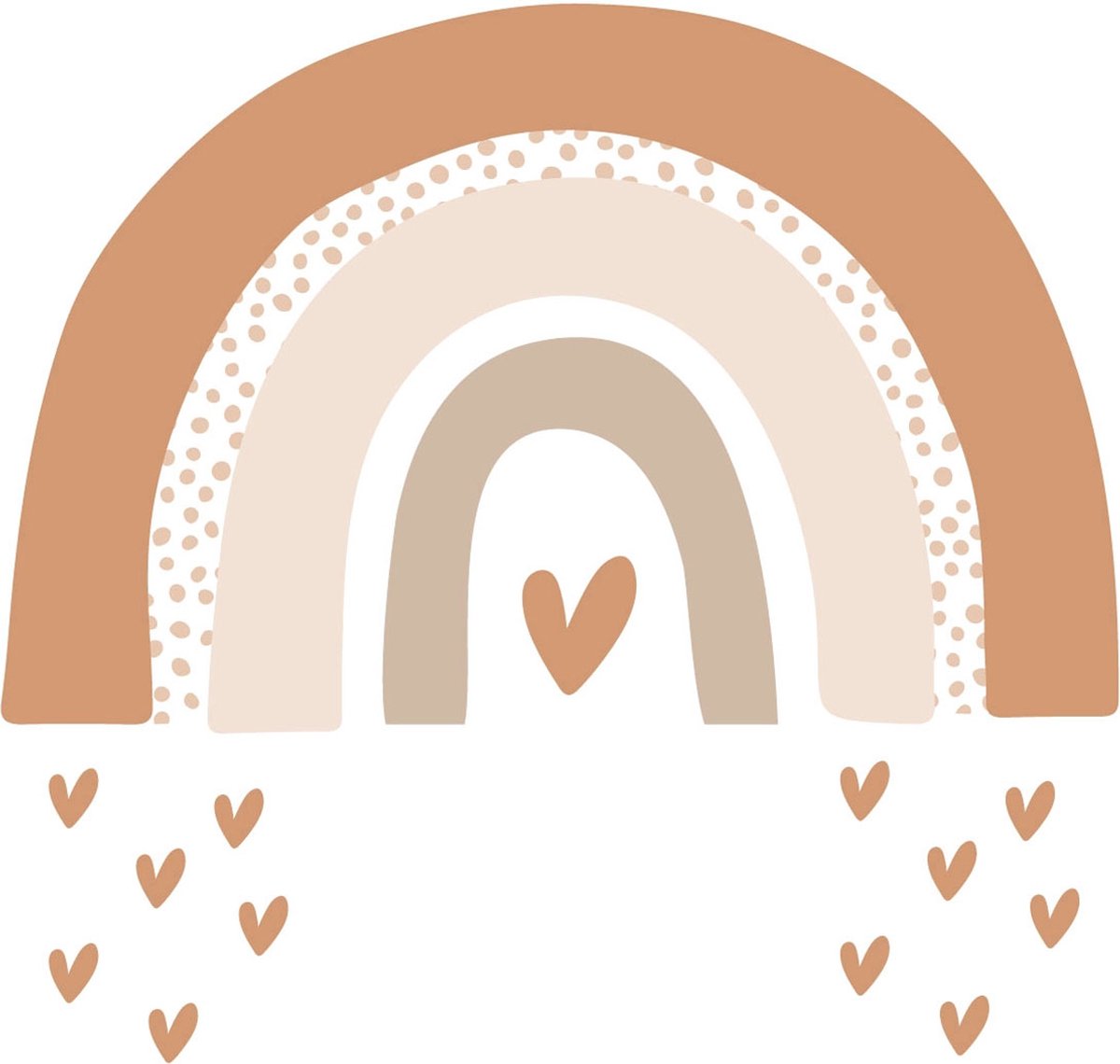 Decochic® - Muursticker regenboog boho - 95 cm - babykamer - aardetinten - terracotta- hartjes - kinderkamer - muurdecoratie