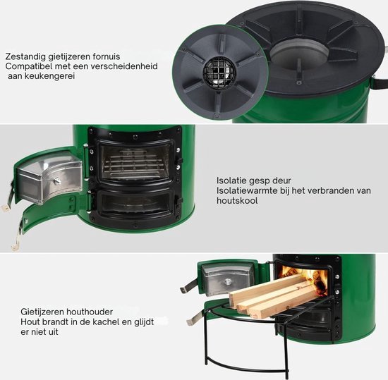 Multifunctionele Rocket Stove - Met Draagtas - Raketkachel - Voor Camping - Camping Kachel - Kookstel - Robuust - Roestvrij Staal - Groen van LifeGoods — afbeelding 2