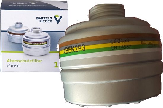 Aluminium combinatiefilter AB EK2P3 met groene, gele en grijze band. CE 0158, EN 14387.