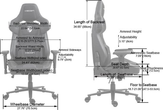 Gamestoel - Game Chair - Gamingstoel - Game Stoel - Stof - HICON® Chairs - Hyper Serie - Striker - Antraciet