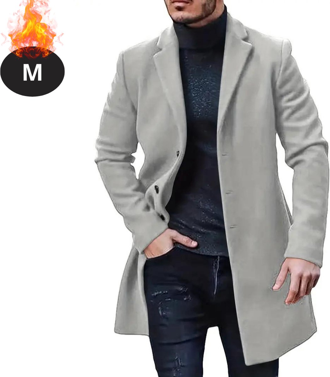 Nivard Winterjas Trenchcoat Heren Winter Herfstjas Volwassen Stijlvol Knopen Lichtgrijs