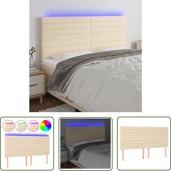 vidaXL Led Hoofdbord - Hoofd Bord - Hoofdbord LED 200x5x118/128 cm stof crèmekleurig - Creme Hoofdbord - Hoofdbord Met Led - Bedroom Decoratie