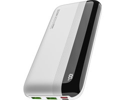 Voomy Powerbank 20000 mAh - Snellader 22.5W - LED Display - USB C & USB A - Universele Powerbank geschikt voor o.a. iOS/Android - Noodpakket - Wit
