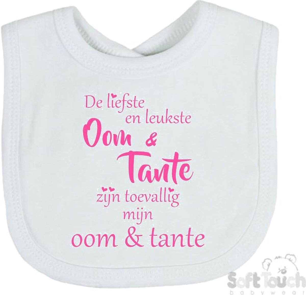 Goedkoopste Soft Touch Slabber Slabbetje Slab De liefste en leukste Oom & Tante zijn toevallig mijn Oom & Tante Unisex Katoen Wit/roze Maat 33x22 Cm