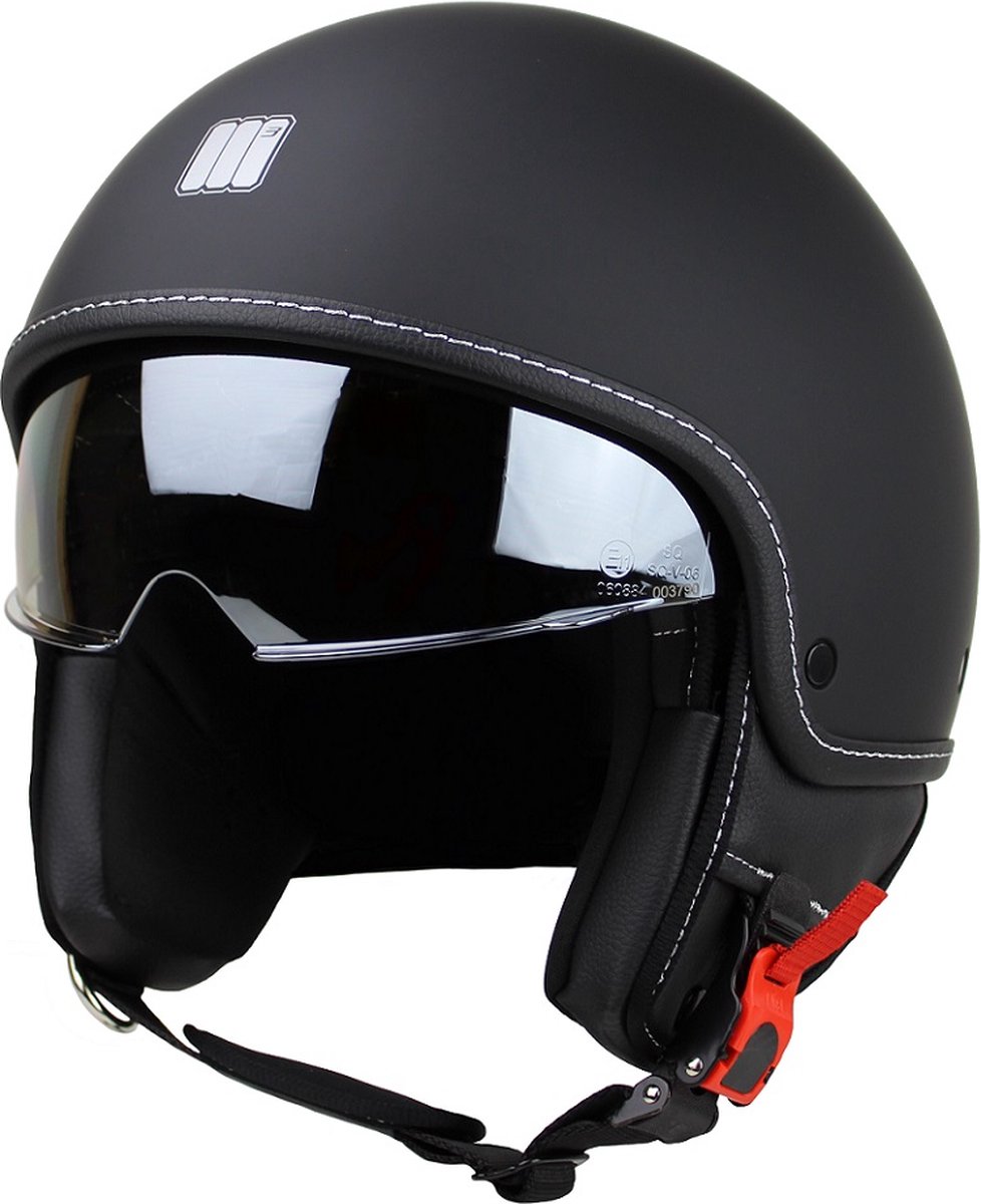 Motocubo Beetle - Jethelm - ECE 22.06 goedgekeurd - Motorhelm, Scooterhelm, Bromfietshelm - Mat zwart - Maat S