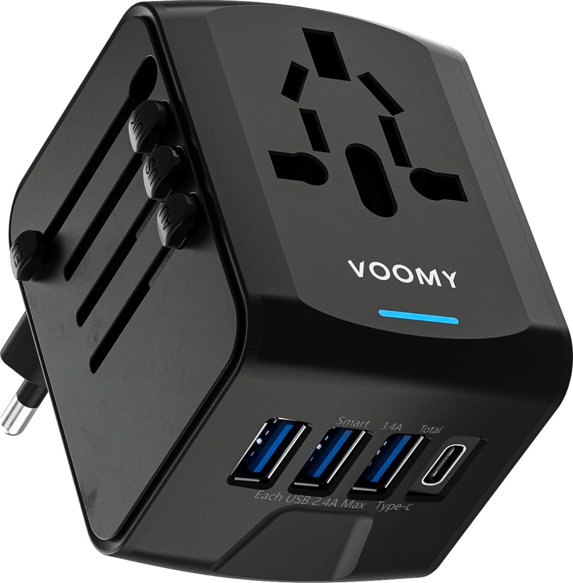 Bol.com Voomy Reisstekker 170+ landen - Universele Wereldstekker - 1 USB-C & 3 USB-A - Reisadapter Wereld Amerika (USA), Engelan... aanbieding