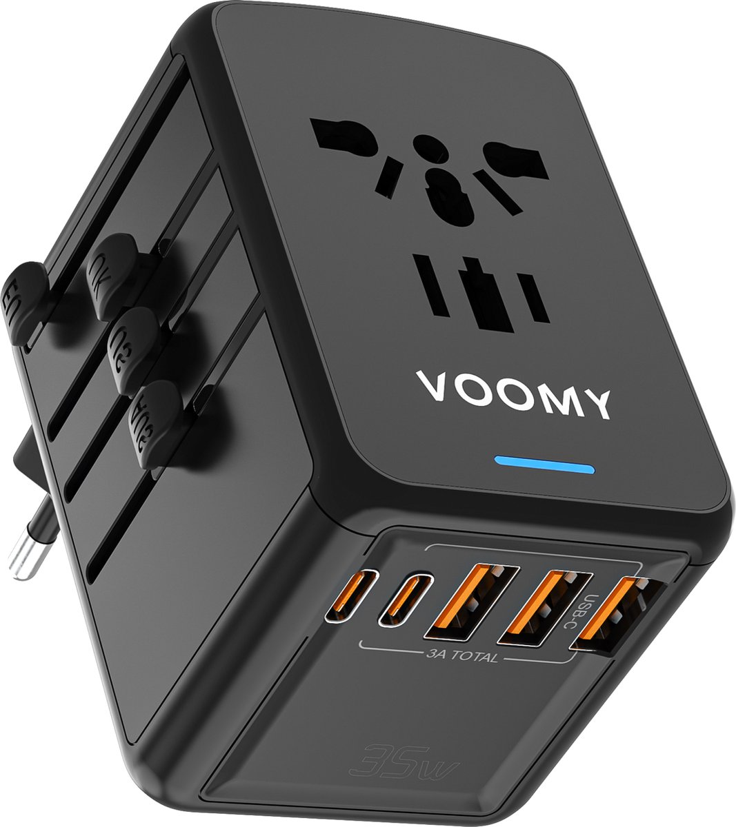Bol.com Voomy Universele Reisstekker 35W Snellader - Wereldstekker voor 170+ landen - 2 USB C & 3 USB A Poorten - Travel Adapter... aanbieding