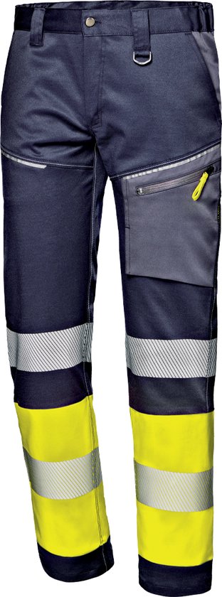 SIR SAFETY CONTRAST Pantalon de Travail Hi Visibilité Blauw / Jaune - Pantalon de Travail avec Poches Pratiques Multifonctions Réfléchissantes Liserés Fluorescentes