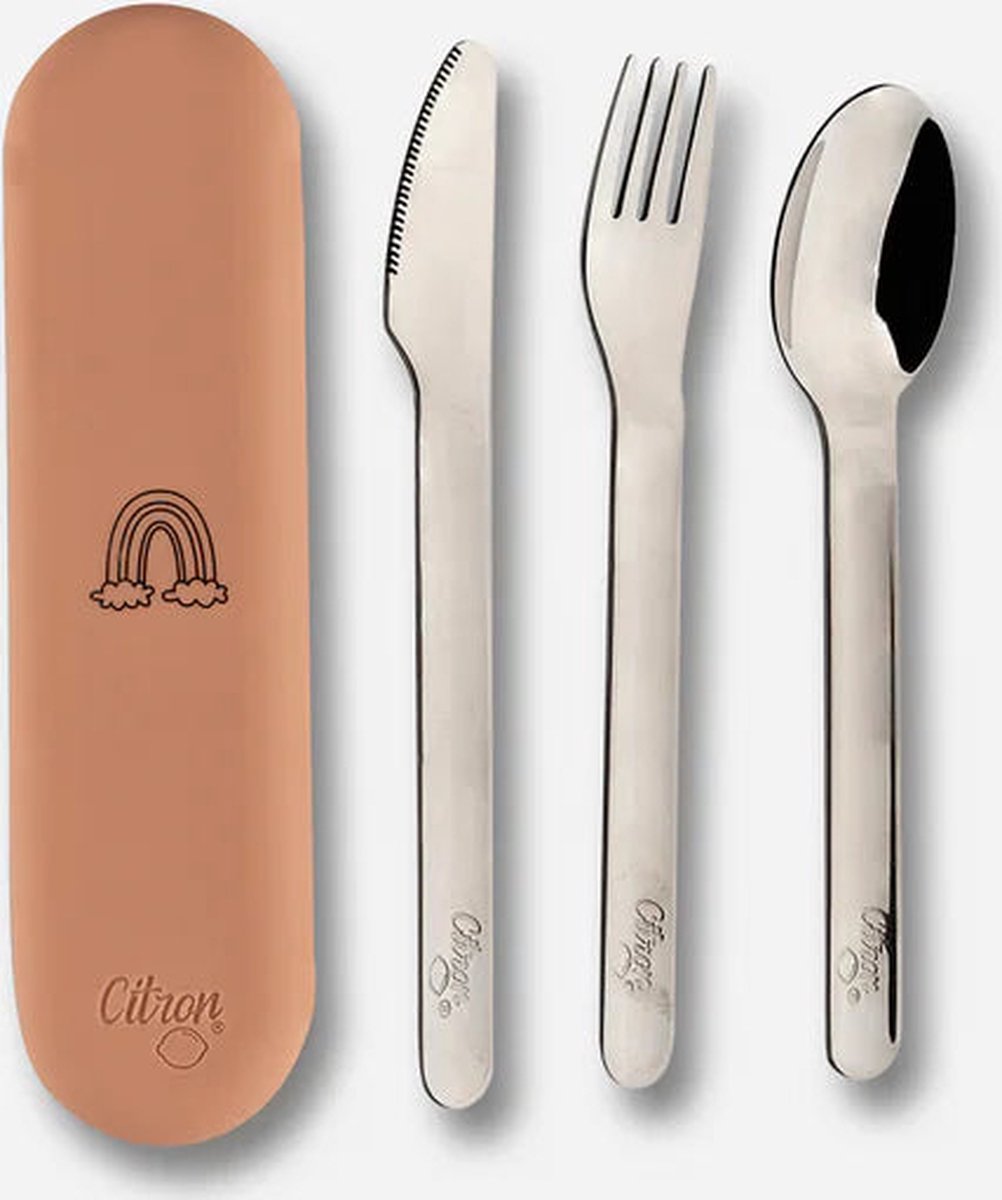 Citron Bestekset voor kinderen - Met siliconen etui - 17x5x2cm - Blush Pink