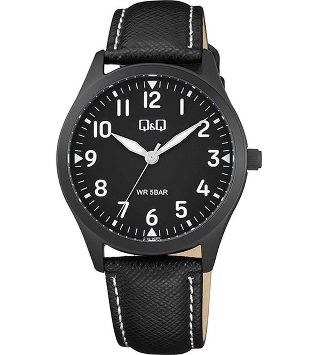 QQ Q76B-003PY - Horloge - Polshorloge - Analoog - Mannen - Vrouwen - Leren band - Rond - Metaal - Cijfers - Zwart - Wit