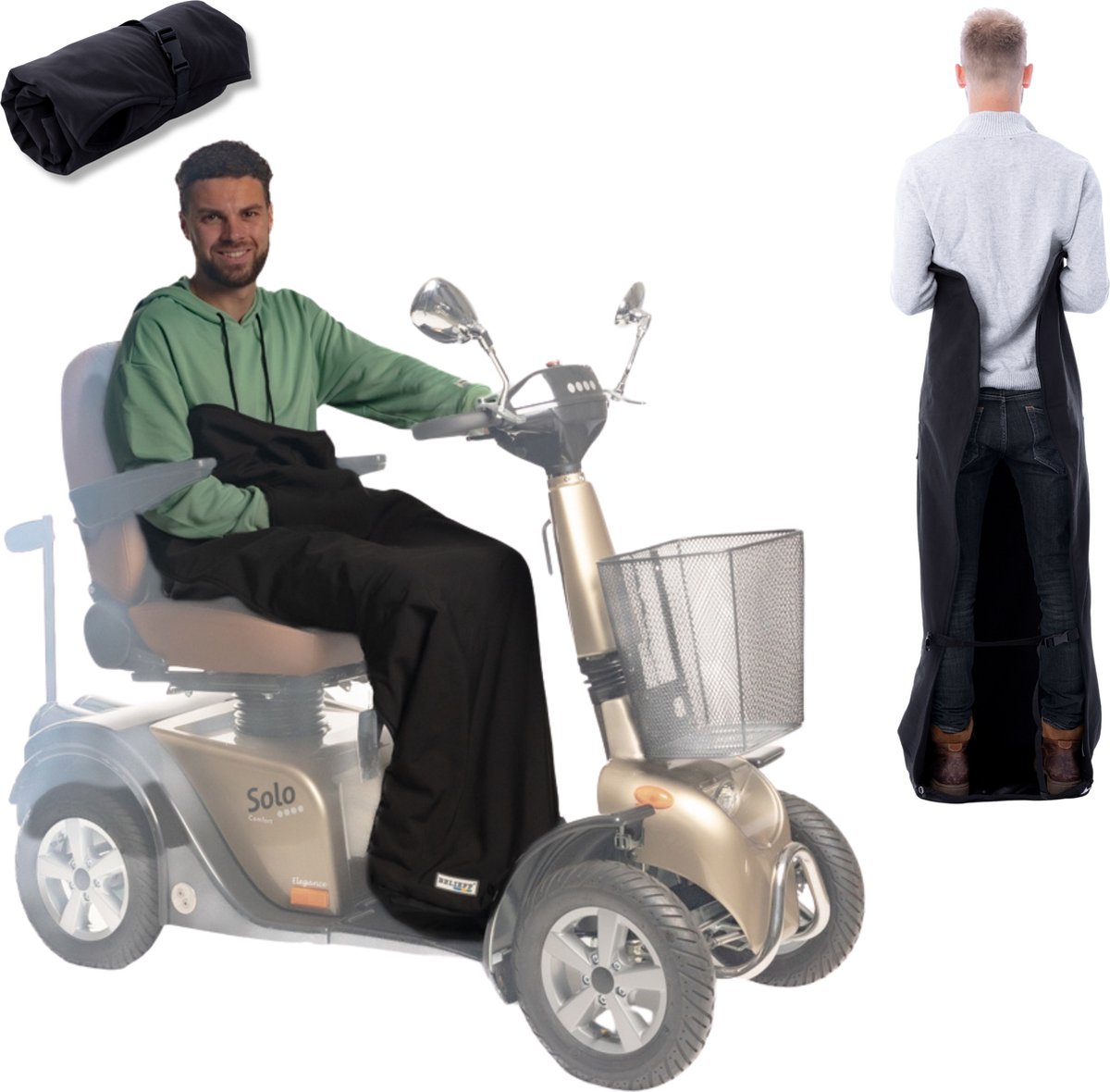 Goedkoopste Belieff Scootmobiel Deken - Beenkleed Scootmobiel - Voetenzak - Scootmobielaccessoires - Wind- en Waterdicht - Fleece - Flexibele Onderlaag - Zwart - Large