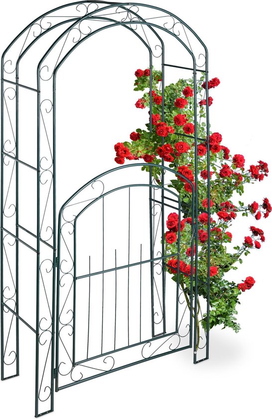 Relaxdays rozenboog met deur - rankhulp - metaal - tuinboog -  klimplantenboog - decoratie | bol.com