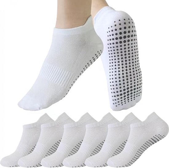 Antislip sokken - 6 paar - Yoga Enkelsokken - maat 35-40 - Huissokken Dames en Heren anti slip - Gripsokken - Yoga Sport sokken - Huissokken Dames anti slip - dichte tenen