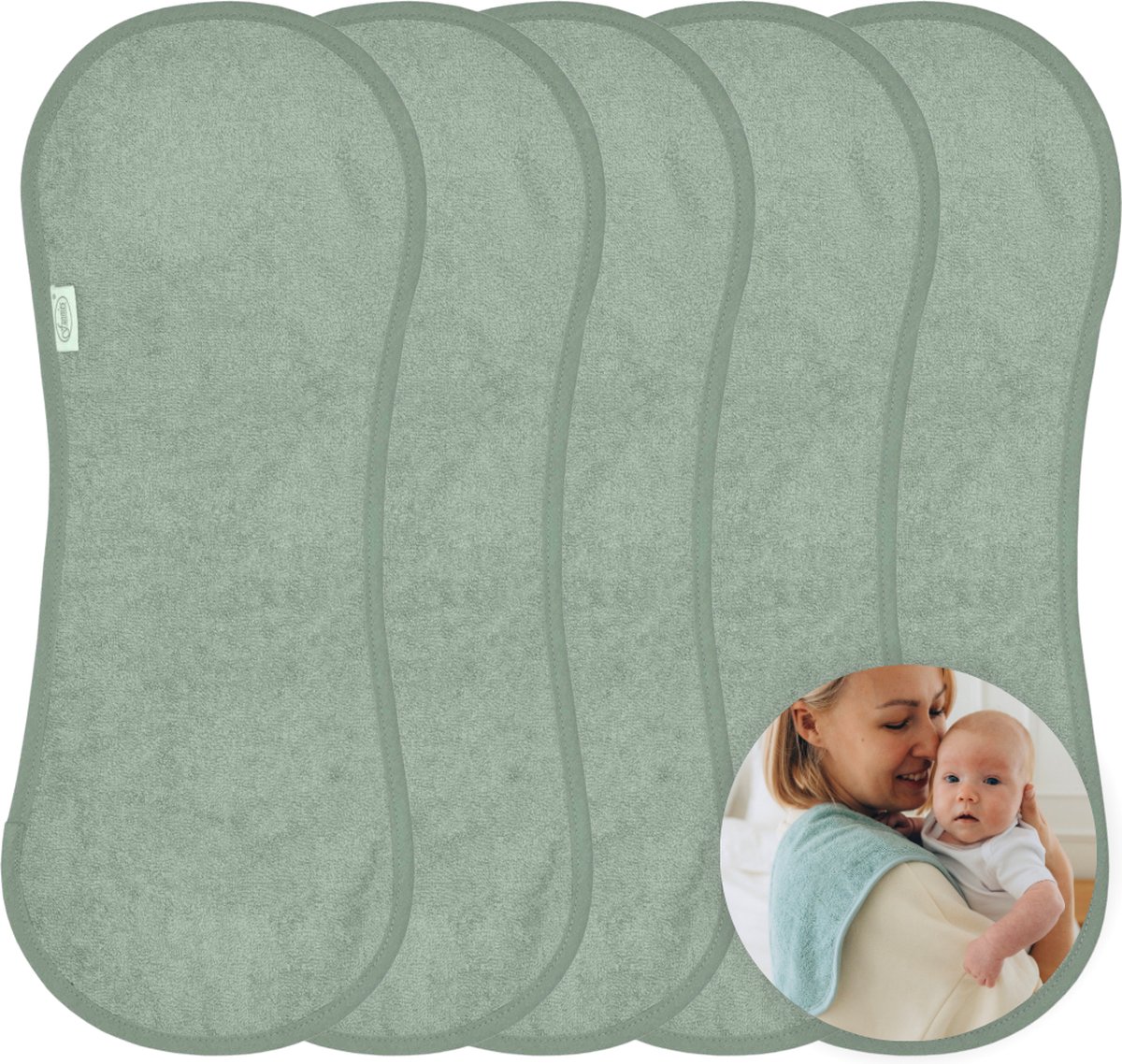 Goedkoopste Funnies Spuugdoek 5 Stuks Stone Green - Set van 5 Zachte Spuugdoekjes - Monddoekjes - Kwijldoekjes - 20x55 cm - Absorberend en Zacht - 100 Katoenen Badstof - Perfect voor na de Borstvoeding, Voeden en Bescherming van Kleding