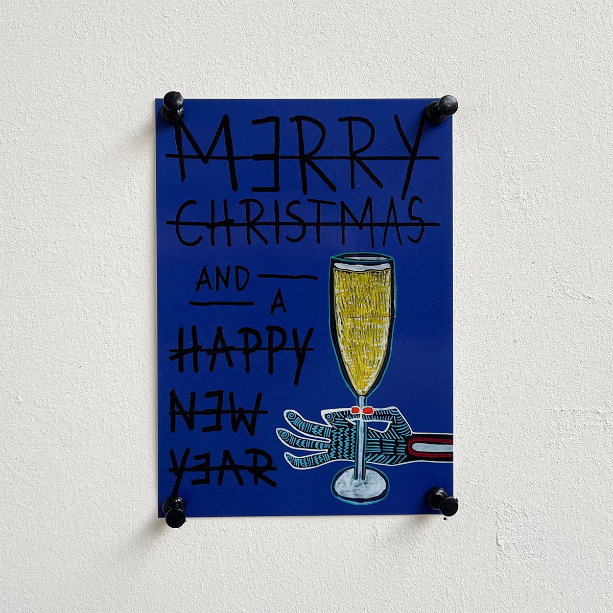Merry Christmas kerstkaarten - PROOST navy - A6 - van kunstenaar Frank Willems