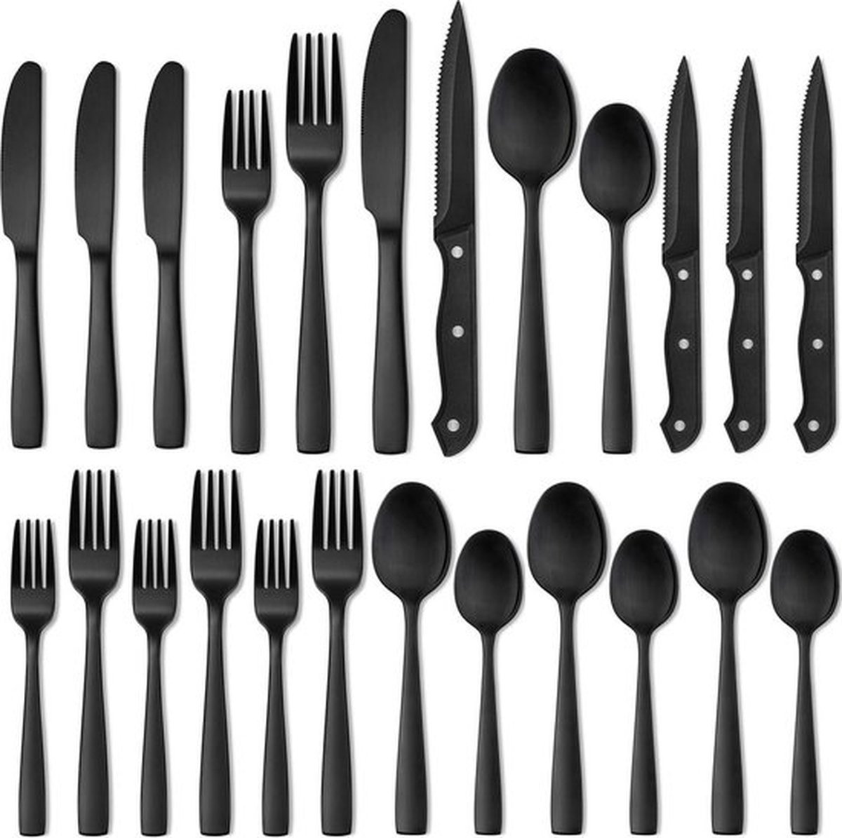 Master Knives 6 Persoons Bestekset (36-delig) - Lepels Messen Vorken & Steakmessen - Vaatwasserbestendig - Zwart / RVS