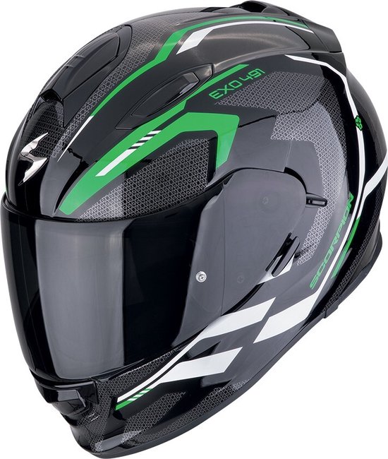 Scorpion Exo-491 Kripta Black-Green-White - Maat S - Integraal helm - Scooter helm - Motorhelm - Glans Zwart Groen Wit - Scooterhelmen mannen en vrouwen.