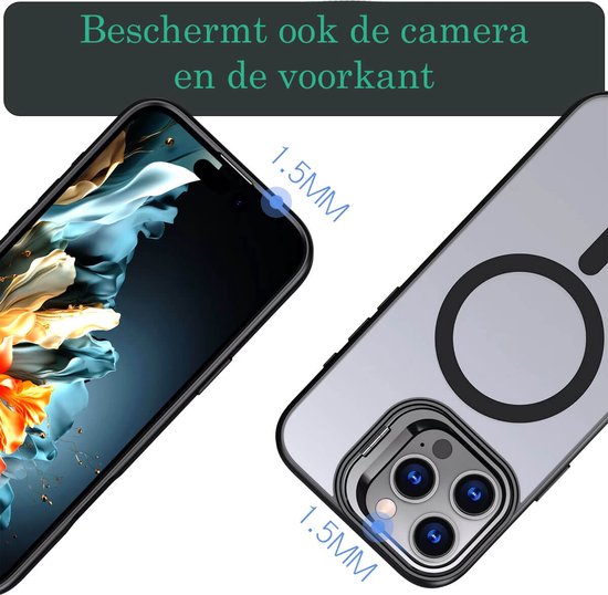 IYUPP Coque pour iPhone 16 Pro Max – Compatible avec MagSafe – Standard 180° – Antichoc Bumper Cover – Zwart
