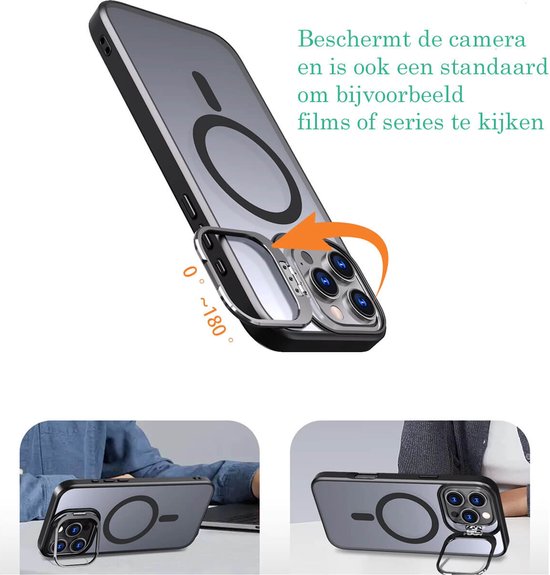 IYUPP Coque pour iPhone 16 Pro Max – Compatible avec MagSafe – Standard 180° – Antichoc Bumper Cover – Zwart
