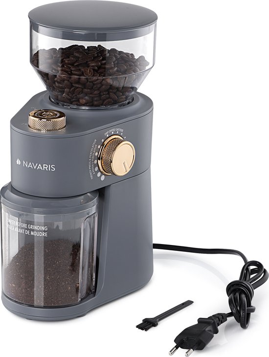 Navaris Elektrische Koffiemolen Roestvrij Staal 200 W Professionele Molen Voor 14 Kopjes Bonenmaler Met 18 Maalgraden Metallic Zilver 591099664