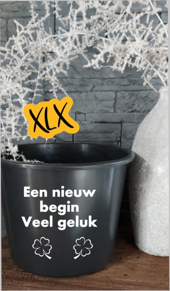 Goedkoopste Bedrukte emmer met tekst Een nieuw begin Veel geluk, Emmer met tekst, Bedrukte emmer, Nieuw begin, XLX®