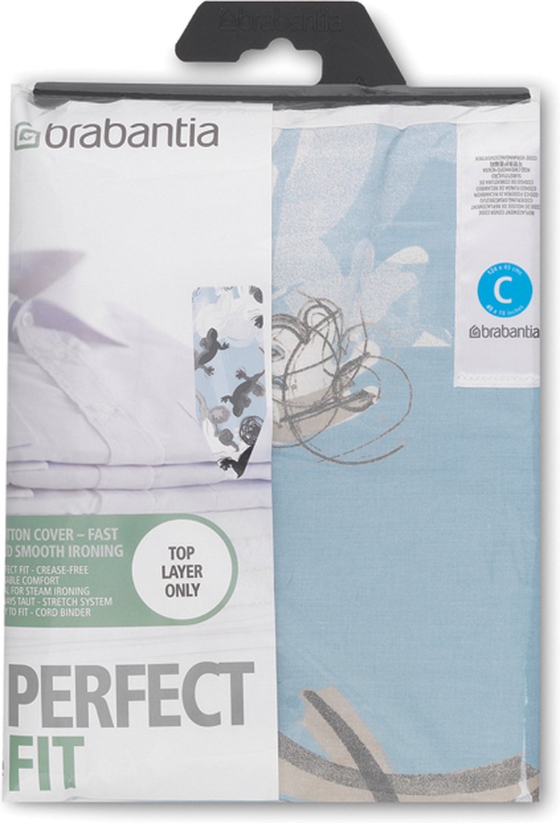 Housse Pour Table à Repasser Brabantia Taille C (124x45cm) - Denim Grey - Coton 100% Avec Mousse 2mm - Lavable - 7